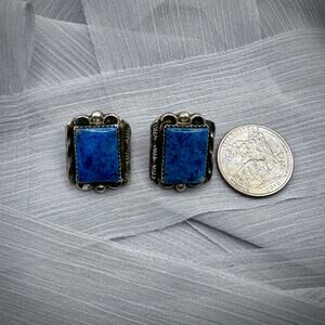 Navajo Augustine Largo Sterling Denim Lapis Earrings Signed Auggie L 925